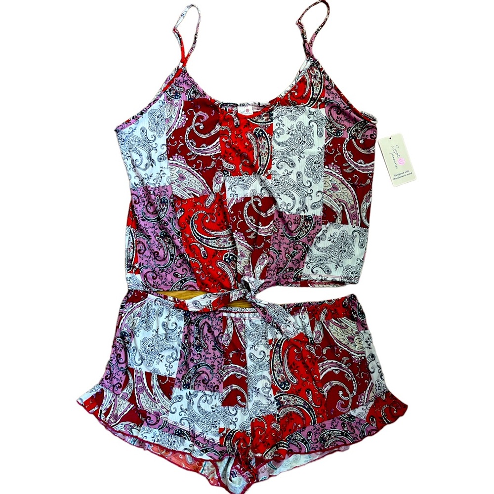 NWT Secret Treasures Women Intimate Sleep Tank & Short Set Bright Jewel Tones XL